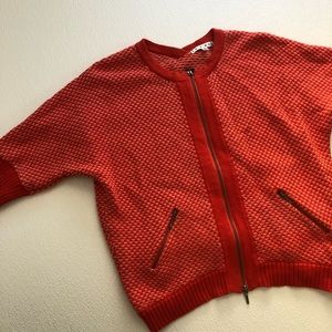 Cabi Older Style Orange Zip Up Short Sleeve Knitted Top Size Small